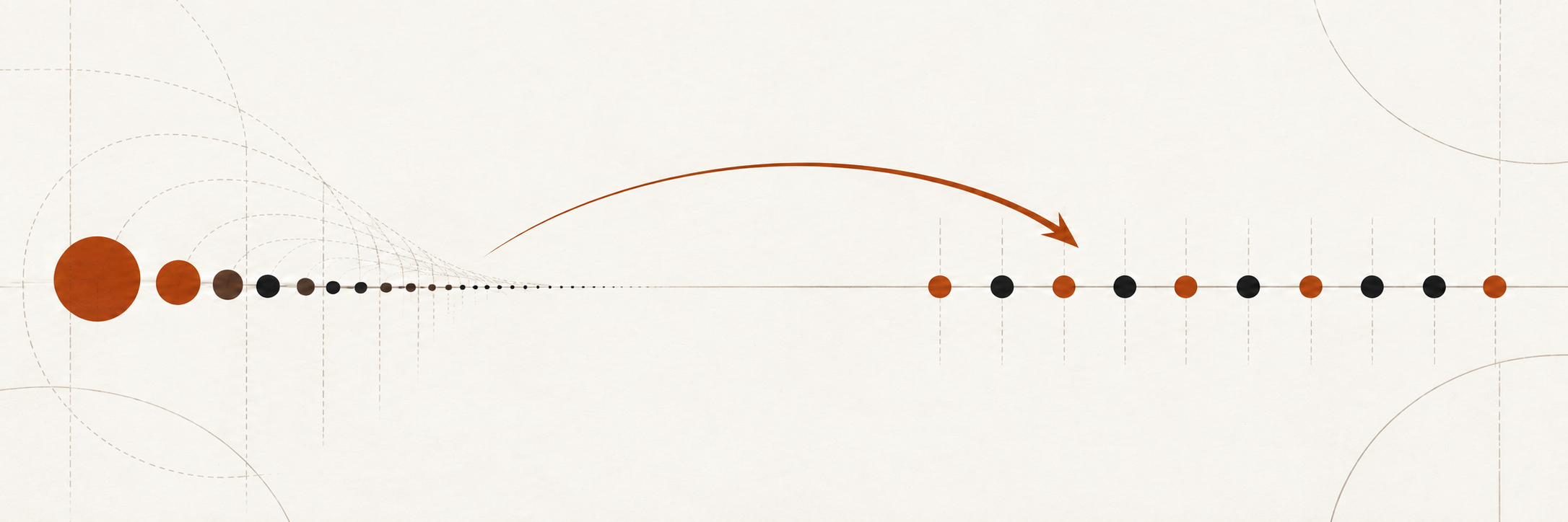 Shrinking probability dots transform into clearly visible marks in log space.